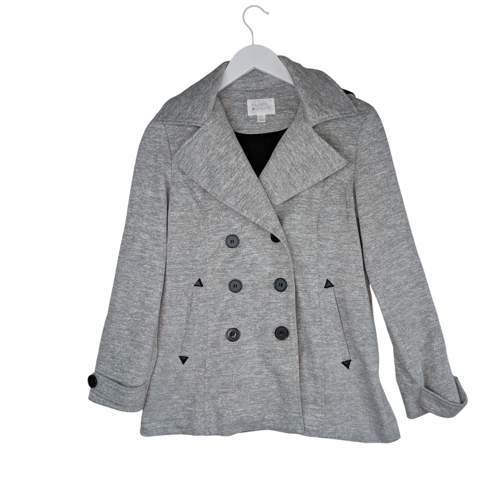 Market & Spruce Jacket Double Breasted Grey Peacoat detachable‎ hood Size Small